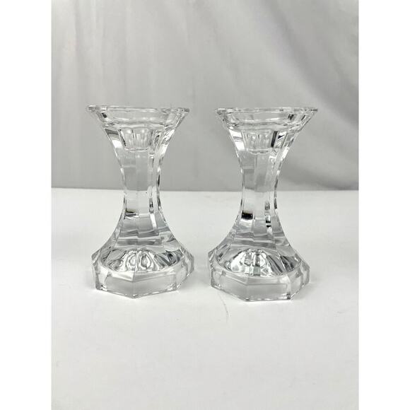 VTG Pair Of Heavy Lead Crystal Glass Candlesticks 5.5” Ornate Candle Holder - Picture 10 of 11